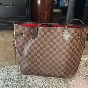 Louis Vuitton never full mm Damier Ebene cherry inside 12.2x11x5.5 inches